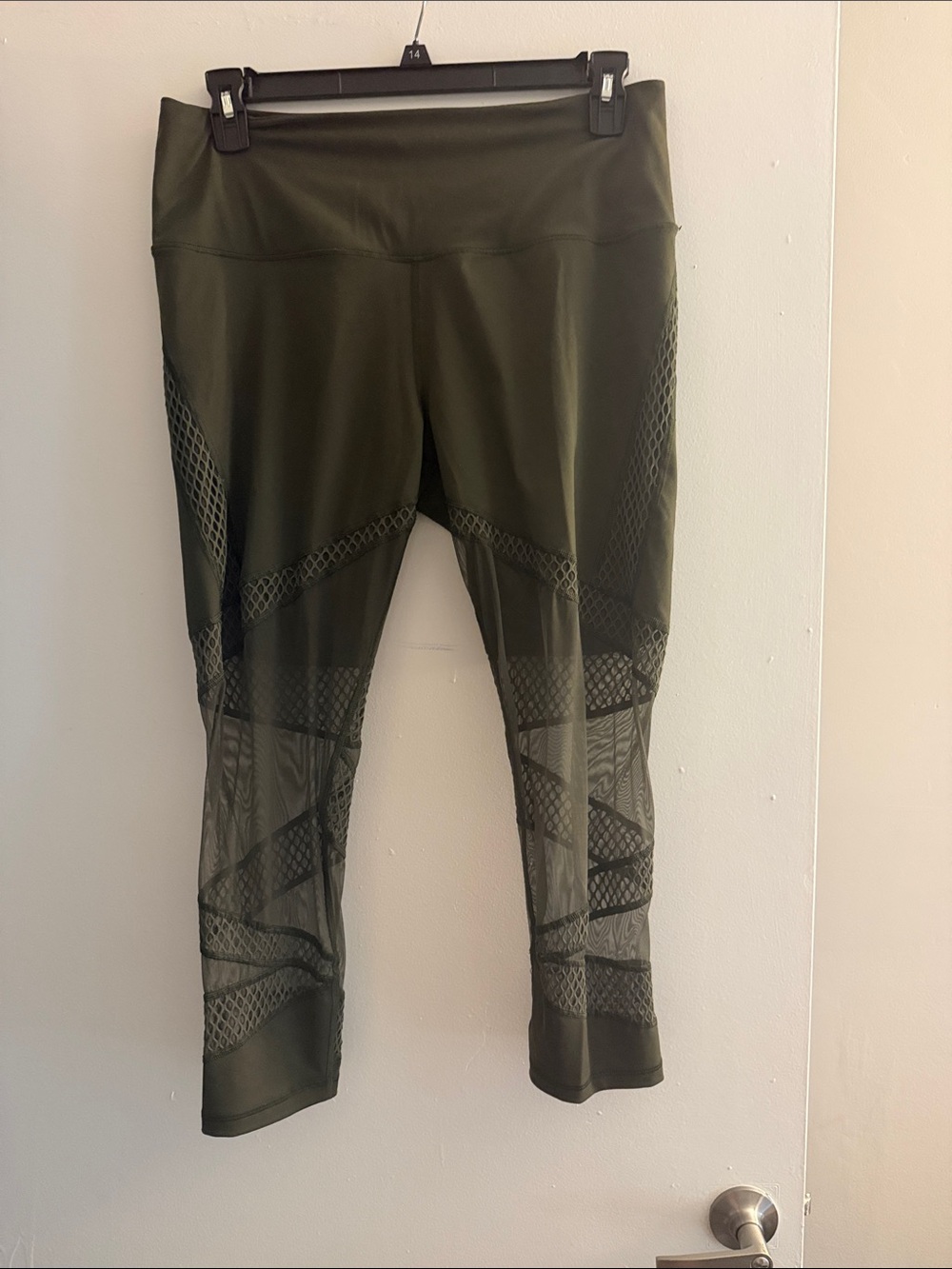 Olive Green Mesh-Panel Leggings